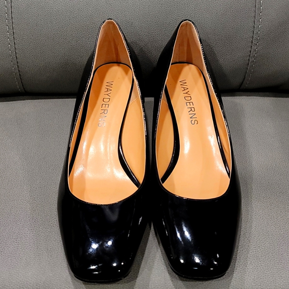 Wayderns Women's Black Square Toe Wegde Pumps